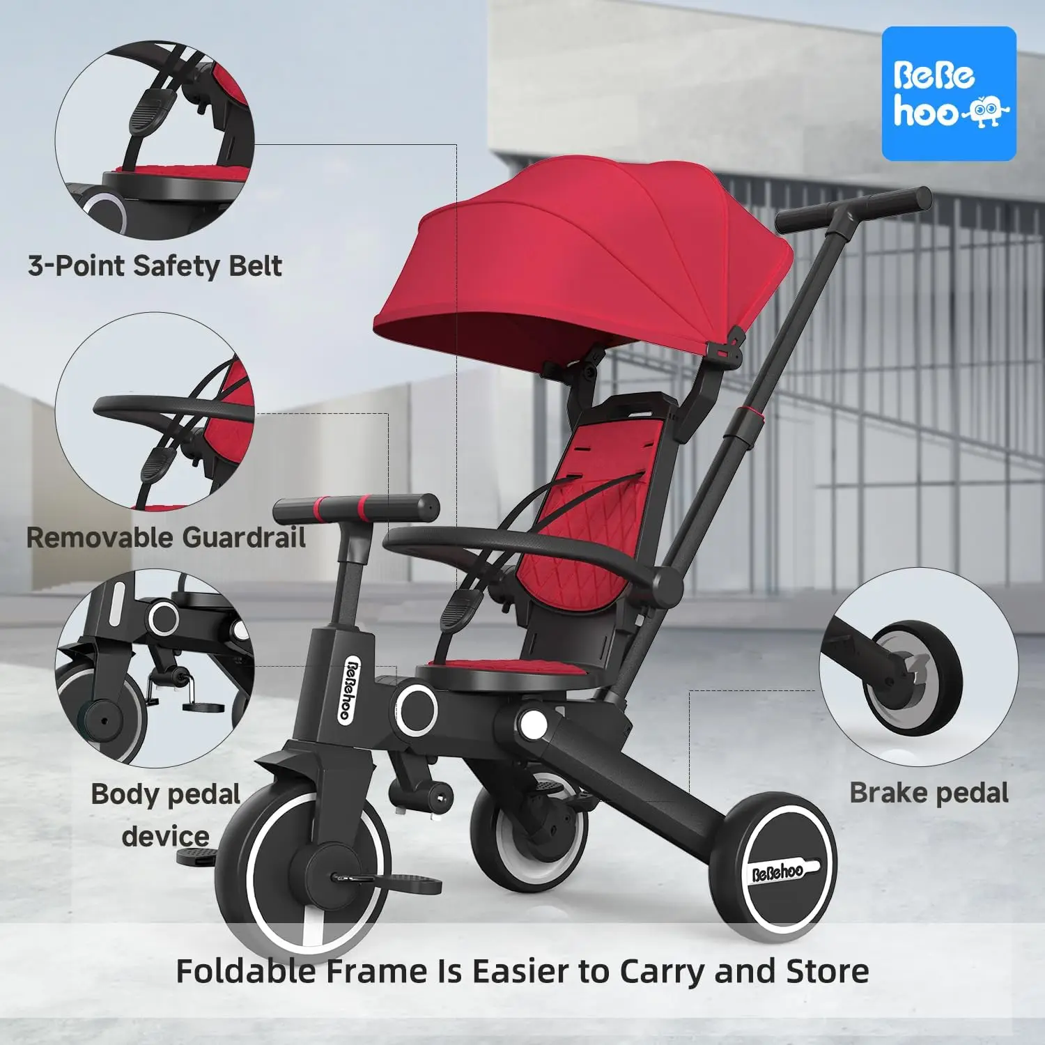 Driewieler Kinderwagen Voor Peuter, Opvouwbare Baby Driewieler, Kinderfiets Met Duwhendel, Peuters Kinderwagen Fiets Met 1 Tot 5 Jaar