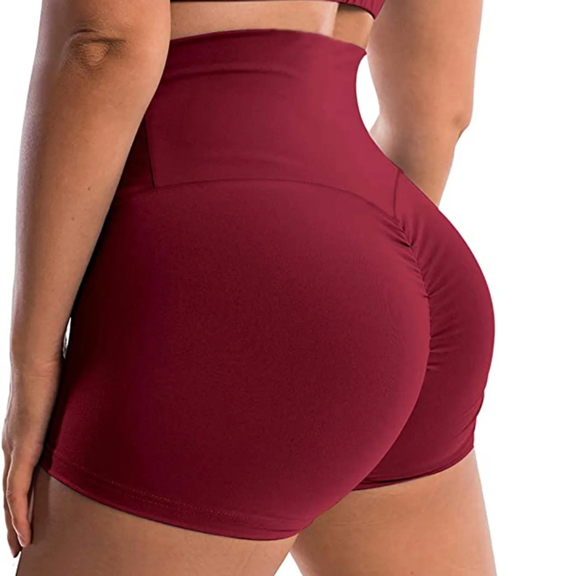 European and American Tight Fitting High Waisted Tuck In Hip Lifting Peach Elastic Fitness Training Triple Yoga Shorts for Women