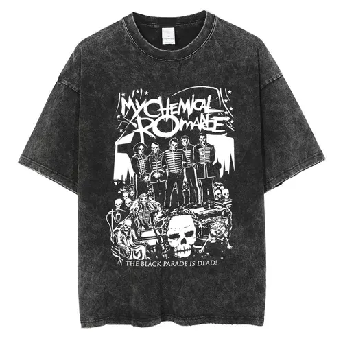 Imagen 2 del producto Camisetas lavadas de Rock Band My Chemical Romance para hombres y mujeres, de manga corta Camiseta de algodón, Punk, Hip Hop, Black Parade, de gran tamaño