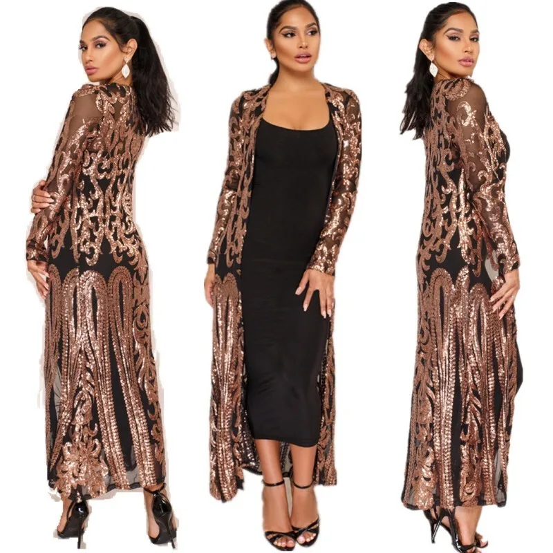 

2025 New Sequin Dress Long Sequin Shawl Sexy Sequin Embroidered Perspective Cardigan