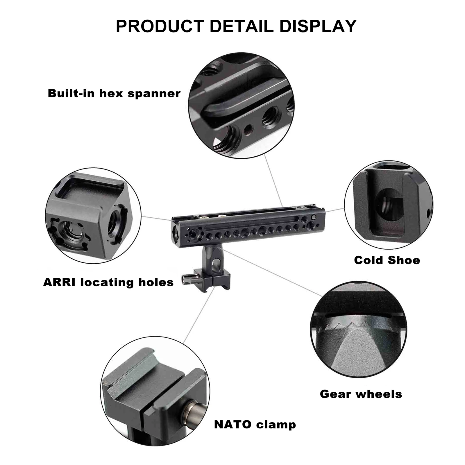 MAGICRIG Rotating NATO Handle Top Handle Grip with Cold Shoe Mount and Locating Point for ARRI for DSLR Camera, Camera Cage