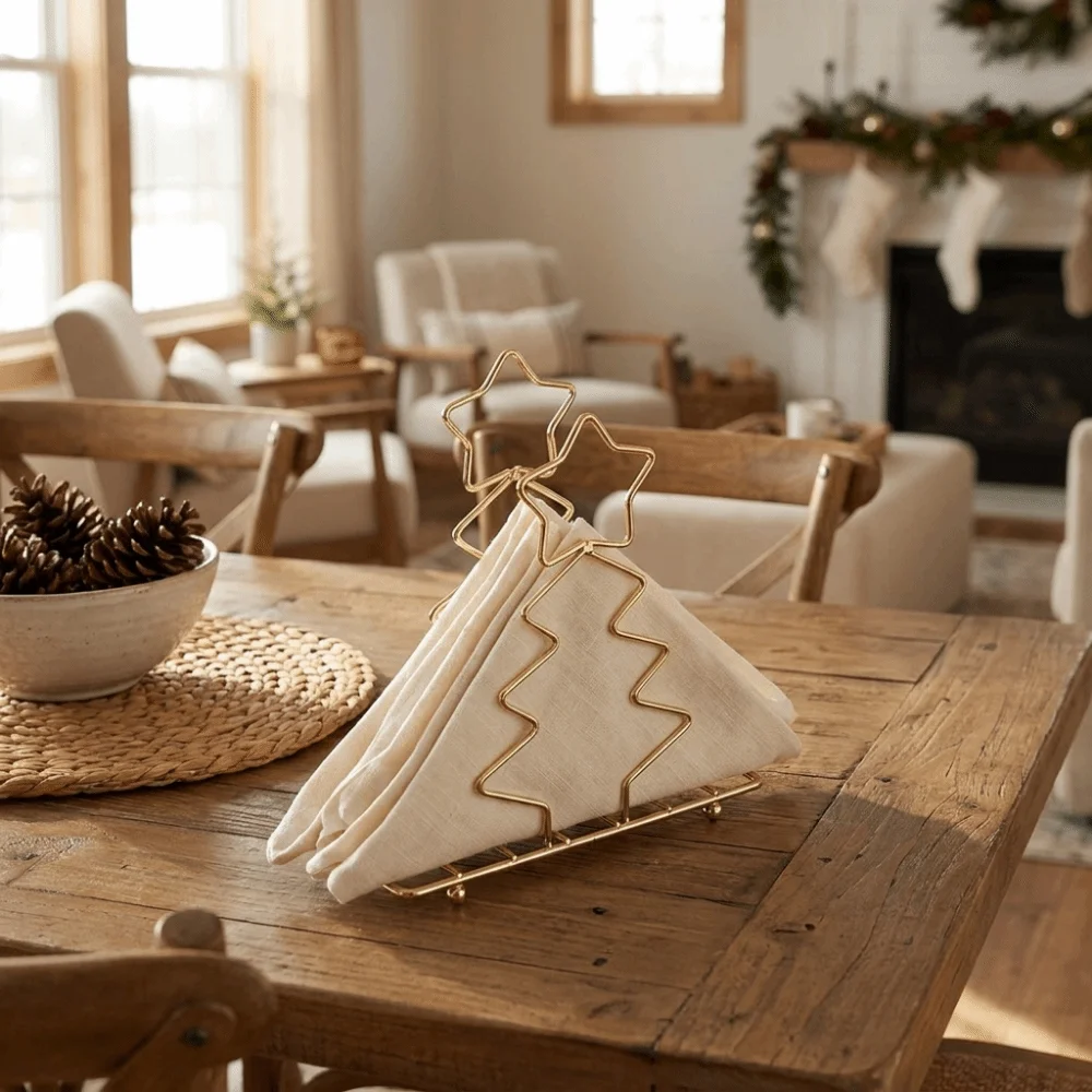 Iron Christmas Tree Napkin Holder Minimalist Decorative Paper Storage Rack Stable Napkin Organizer Table Decoration