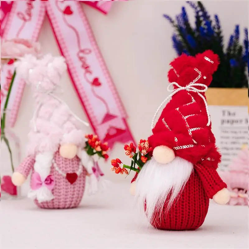 Valentine Gnome Light 2X Home Gnomes Dolls Valentine Gnomes Plush Decoration For Table LED Lighted Gnomes Ornaments For Her