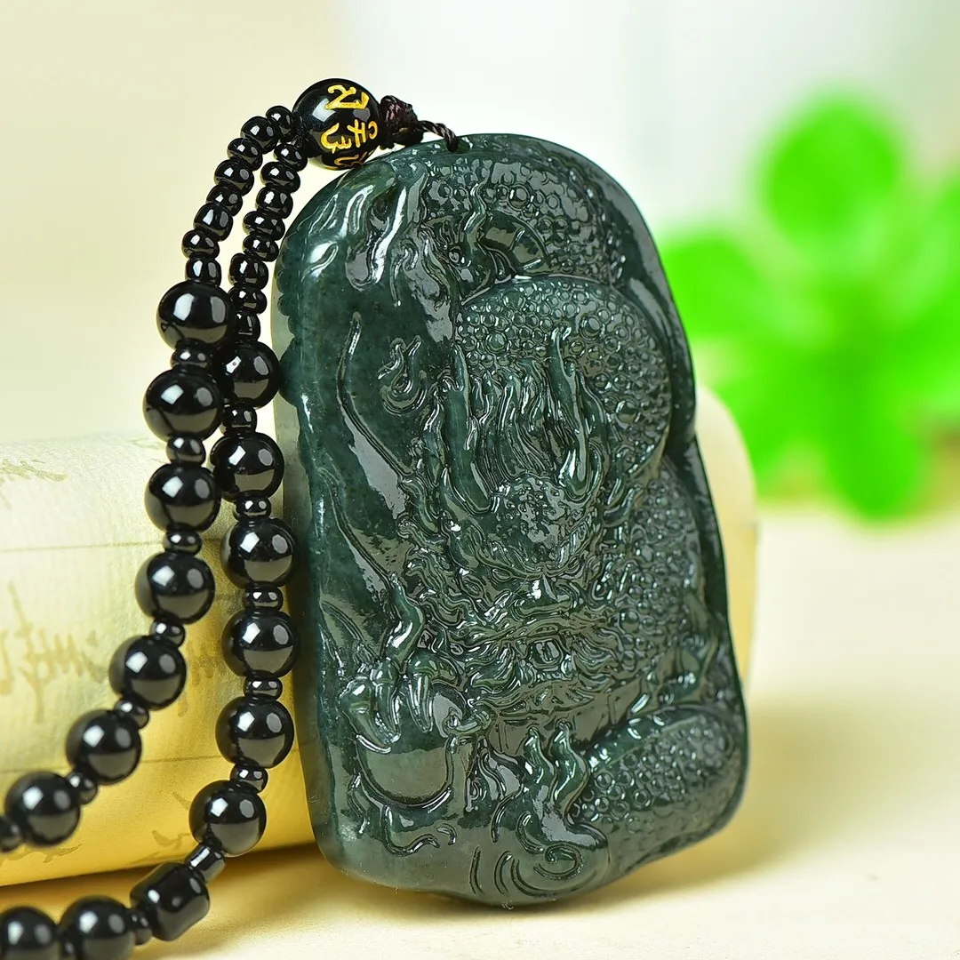 

Natural Nephrite Green Jade Dragon Necklace Men Women Fine Jewelry Chinese Hetian Jade Chinese Zodiac Dragon Pendant Necklaces