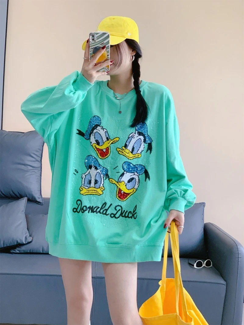 2025 Autumn New Loose Mid-Length Embroidered Cartoon Long Sleeves Versatile Hoodies Heavy Industry Women's Y2k Sweatshirt Jacket