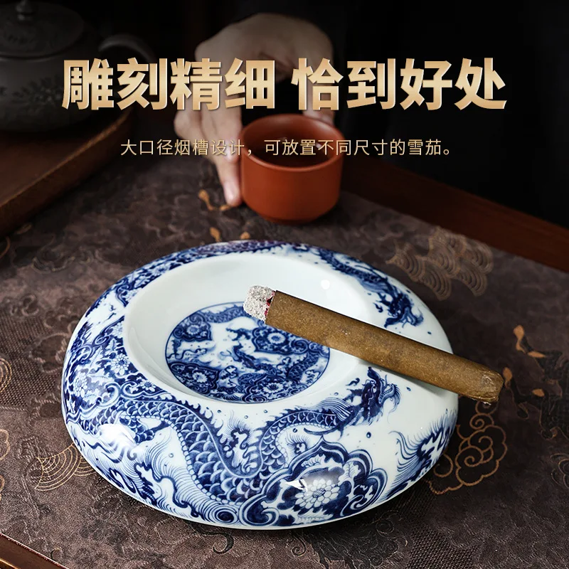 HYS blue and white dragon pattern cigar tank household living room ceramic ashtray living room large household coffee table