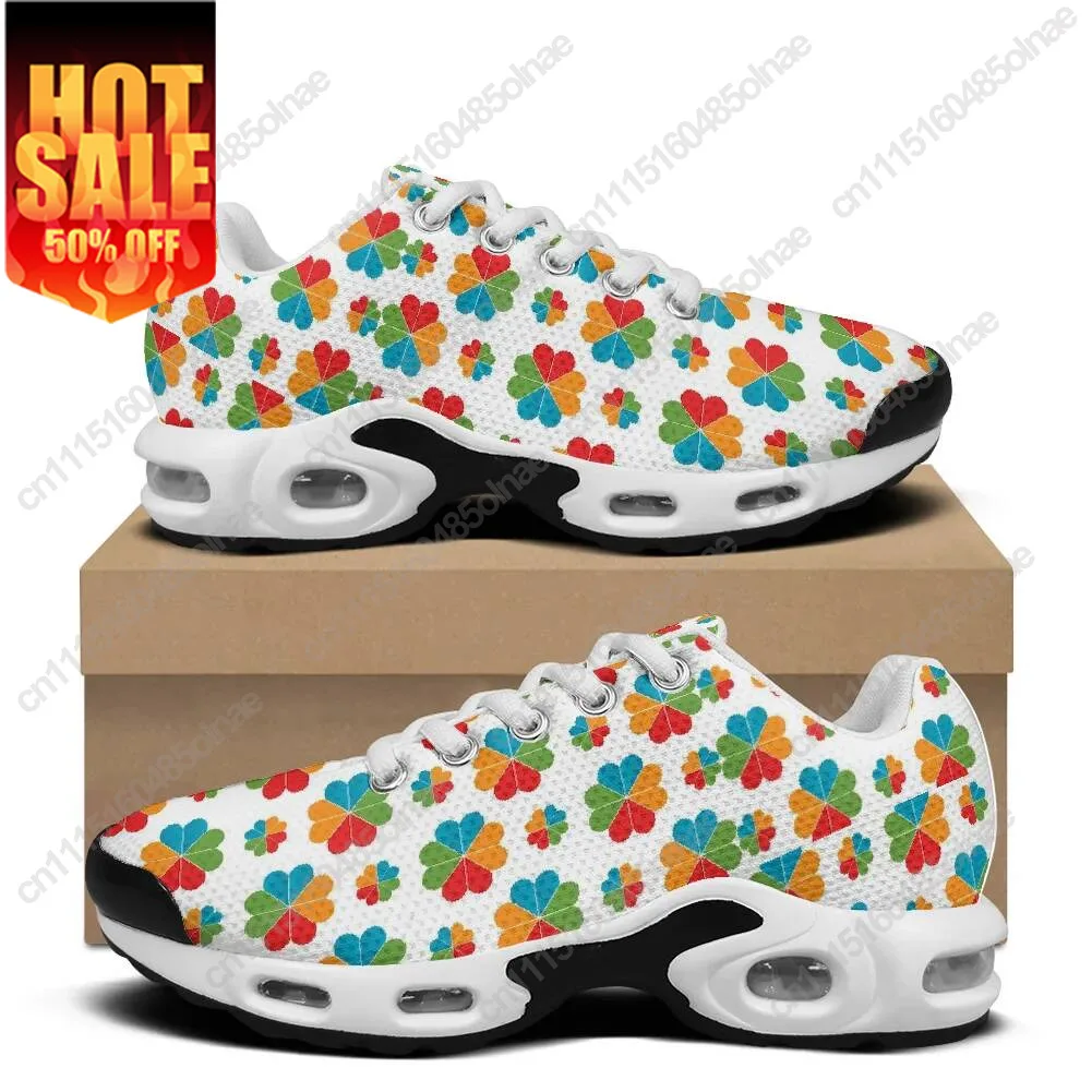 Colorful Four-Leaf Clover Print Casual Air-Cushioned Shoes, Breathable Mesh Upper Athletic Shoes For Men And Women