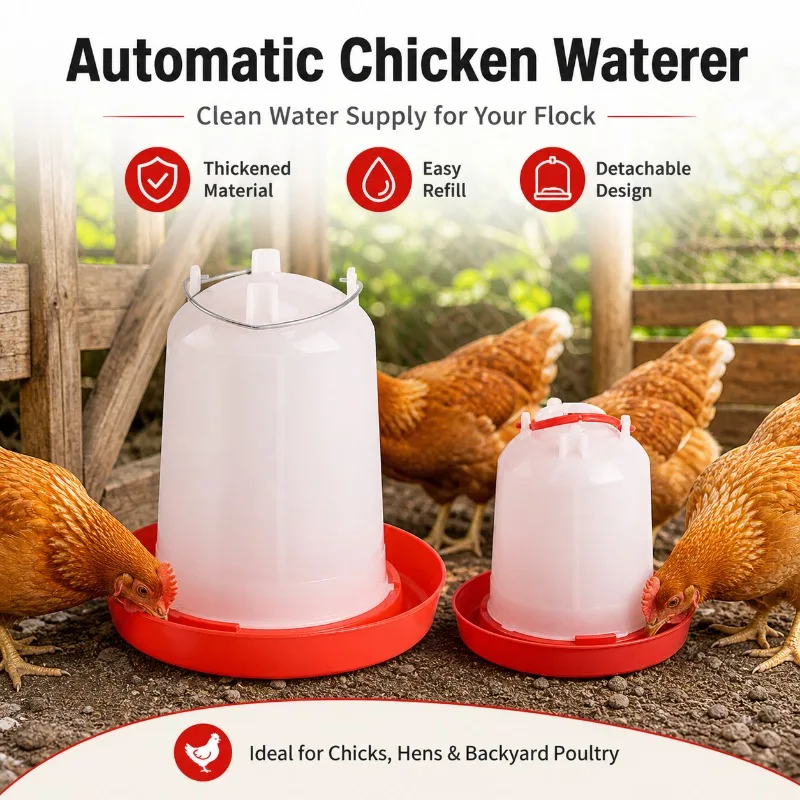 Bebedero para Aves de Corral, Dispensador de Agua Desmontable para Pollos con Bandeja Ancha para Pollitos, Gallinas y Granjas Avícolas