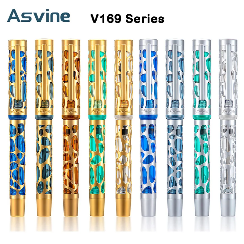 

Asvine V169 Vacuum Filling Fountain Pen Clear Acrylic Skeleton Hollow Carved EF/F/M Writing Stationary School Office Supply