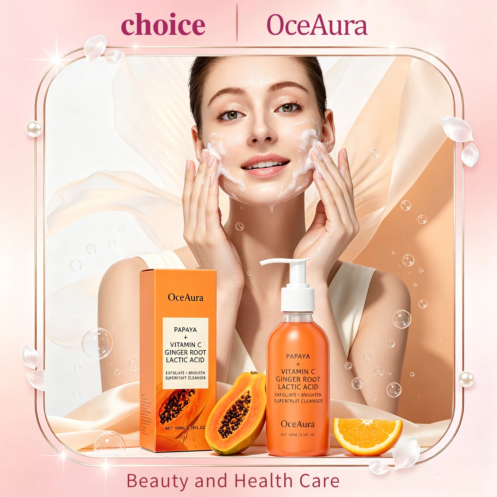 OceAura Papaya Vitamin C Facial Cleanser Oil Control Remove Blackheads Minimize Pores Repair Skin Barrier Facial Care Cleanser