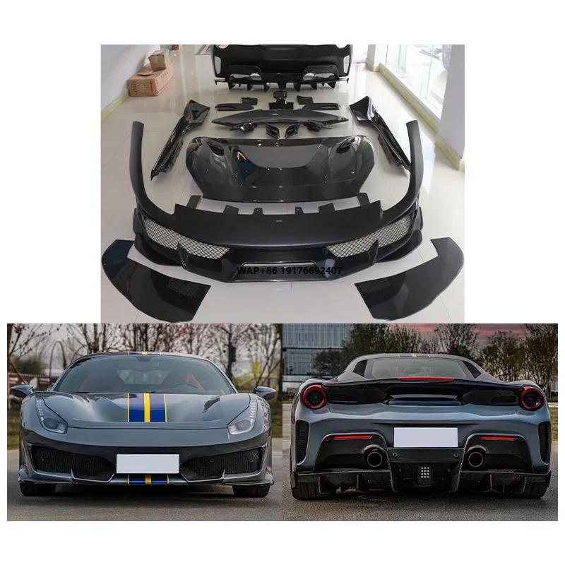 2015-2019 488 Car Modification Upgrade Front Bumper Engine Hood Rear Bumper Spoiler Tail Wing Decoration
