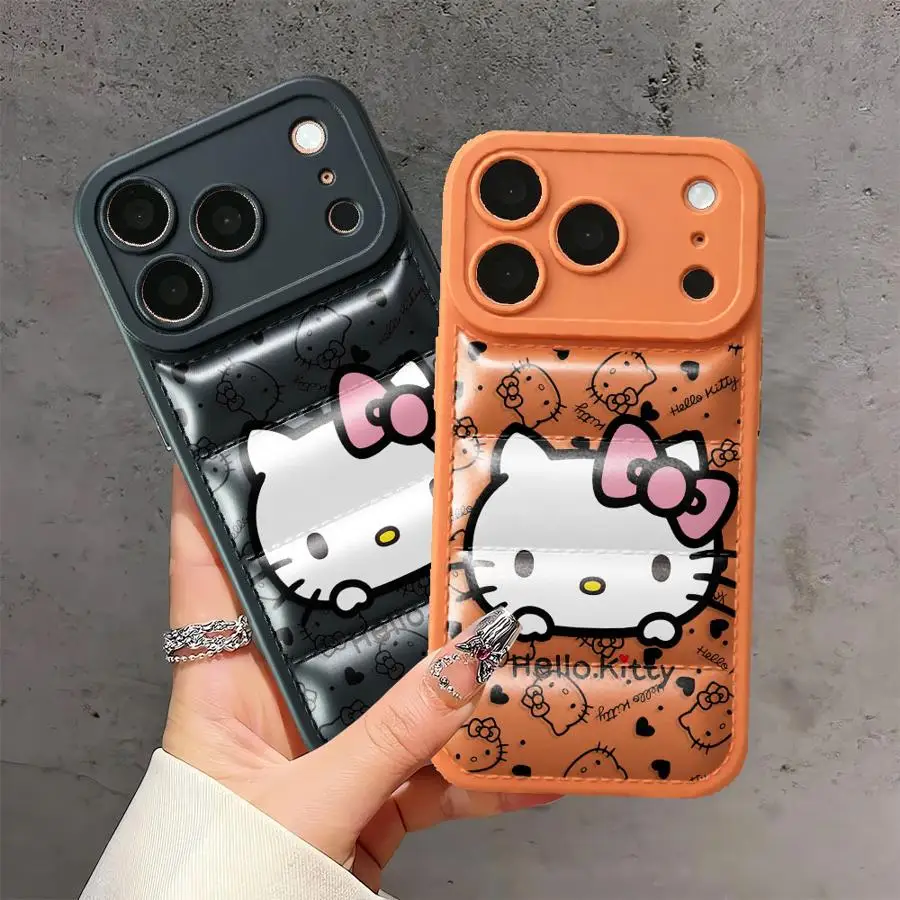 Case For iPhone 17 16e 15 Plus Air 13 14 11 12 16 Pro Max Down Jacket Phone Cover Sanrio H-Hello Kitty