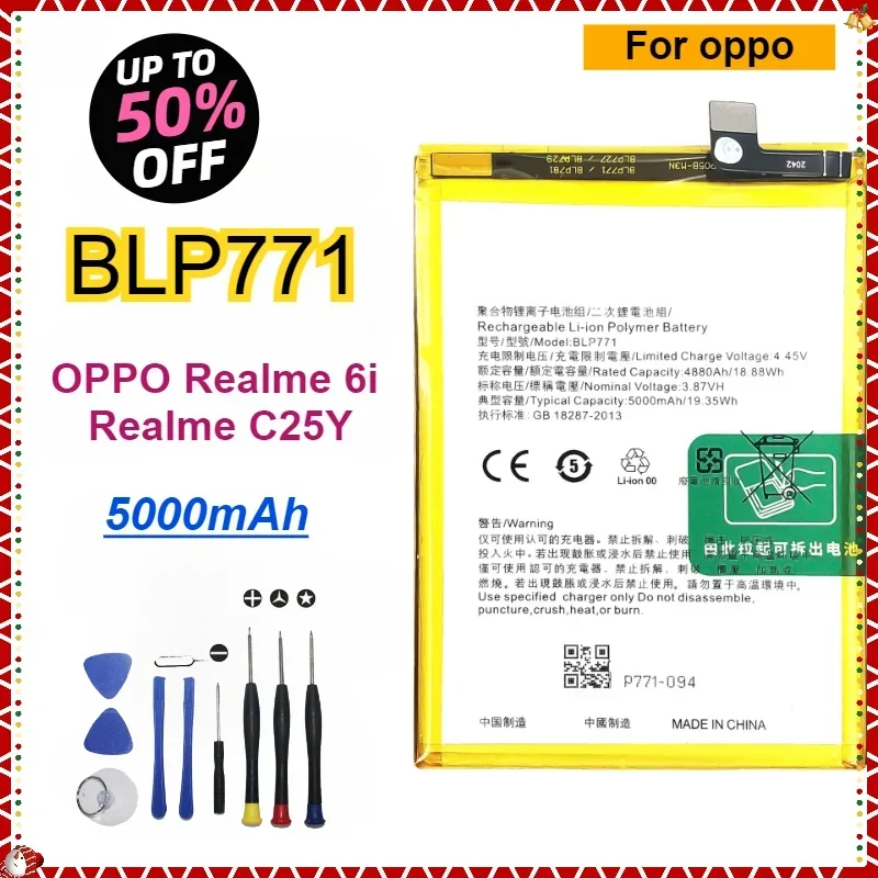 

New 5000mAh BLP771 Battery for OPPO Realme 6i Realme C25Y High-Capacity Replacement Batteries