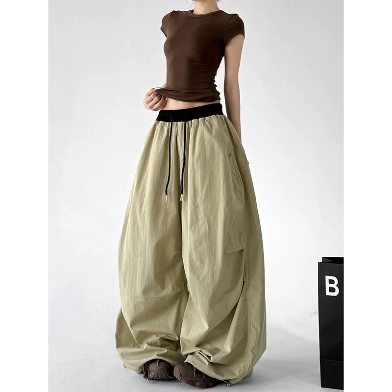 

YIBASHU Women Baggy Parachute Pants Oversize Cargo Pants Harajuku Japanese 2000s Style Y2k Gyaru Vintage Trousers Clothes Summer