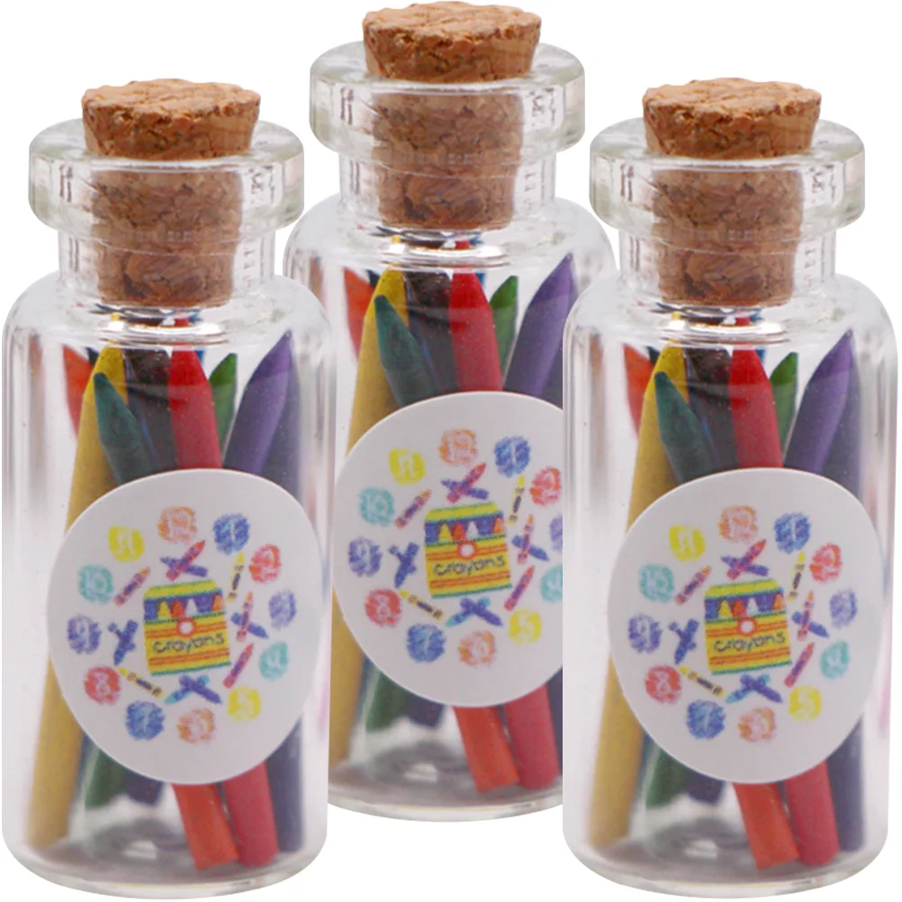 3 Set Mini School Accessories Dollhouse Crayons Decor Accessory Bottled Houses Glass Miniature