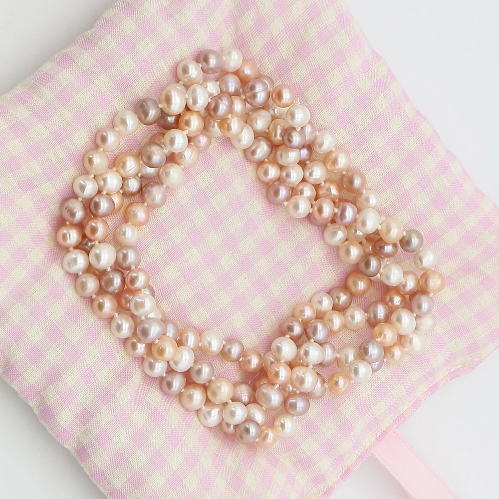 Mix-color Natural Baroque Pearl Necklace Irregular Round Freshwater Pearl Neck Ornament Gift 120cm Length Long Beaded Jewelry