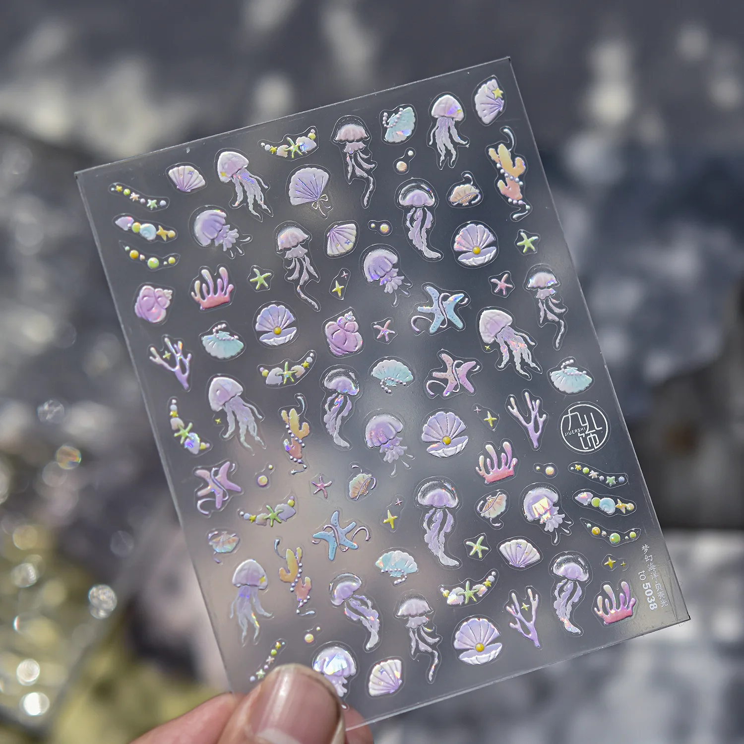 1sheet Shell Light Nail Sticker Jellyfish Starfish Conch Self Adhesive Nail Art Sticker DIY Summer Dream Ocean Manicure Decals