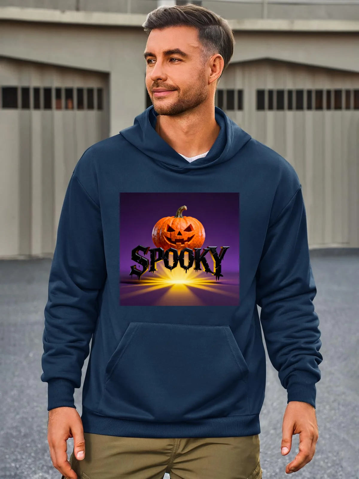 

Men's Fashion Hooded Sweatshirt - Customizable Halloween "Spooky" Pullover, Ideal for Daily Outfits & Street Trendsetters