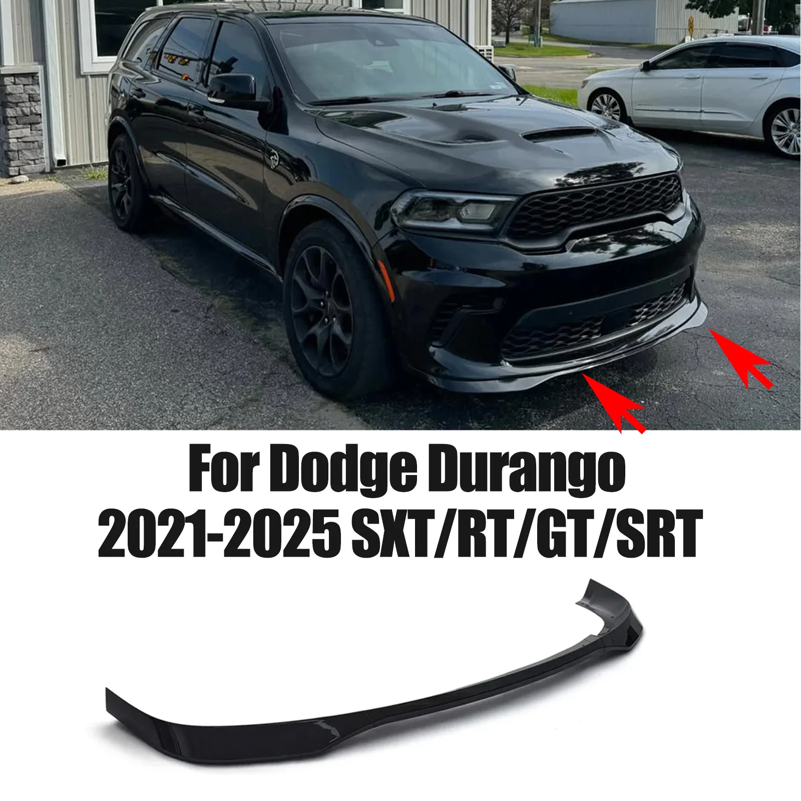 닷지 듀랑고 2021-2025 SXT/RT/GT/SRT 프론트 범퍼 립 스플리터 스포일러 카본 파이버 룩 글로시 블랙 바디킷