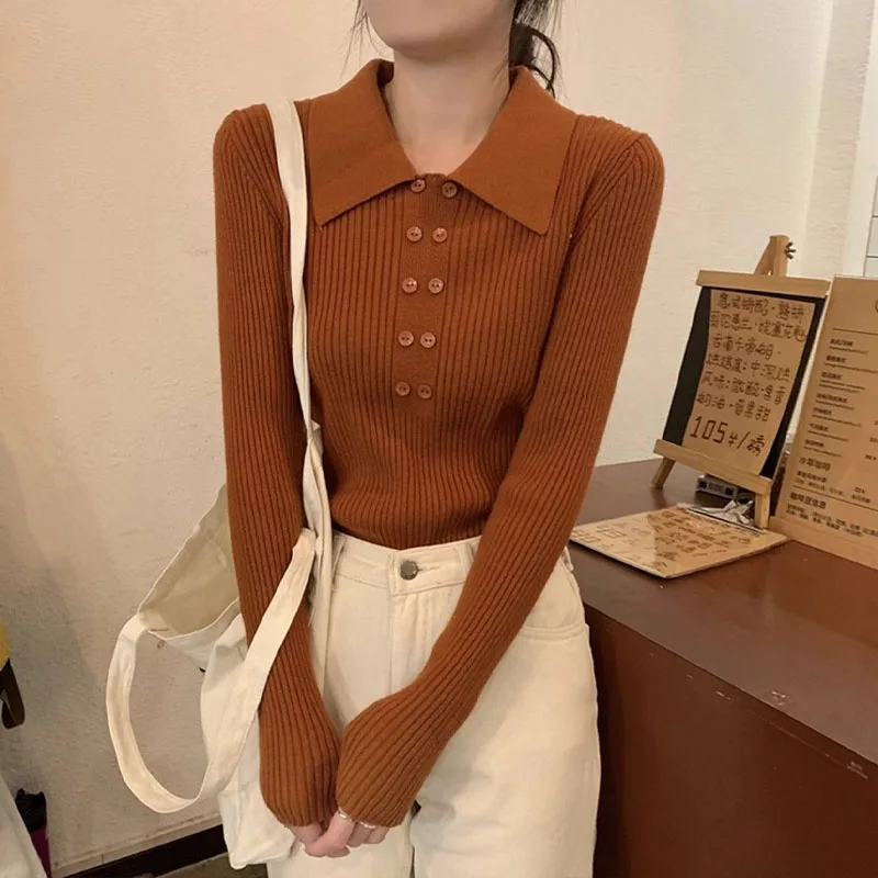 Women Clothing Fashion Elegant Polo Neck Pullover Autumn Winter Simplicity Cozy Sweater Lady French Style Unique Chic Knitted