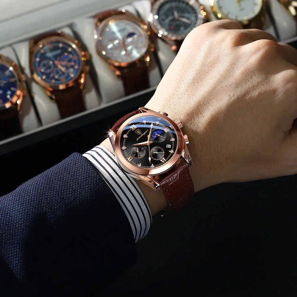 POEDAGAR Mens Watches Top Luxury Brand Full Steel Waterproof Sport Chronograph Quartz Watch Men Date Clock Relogio Masculino