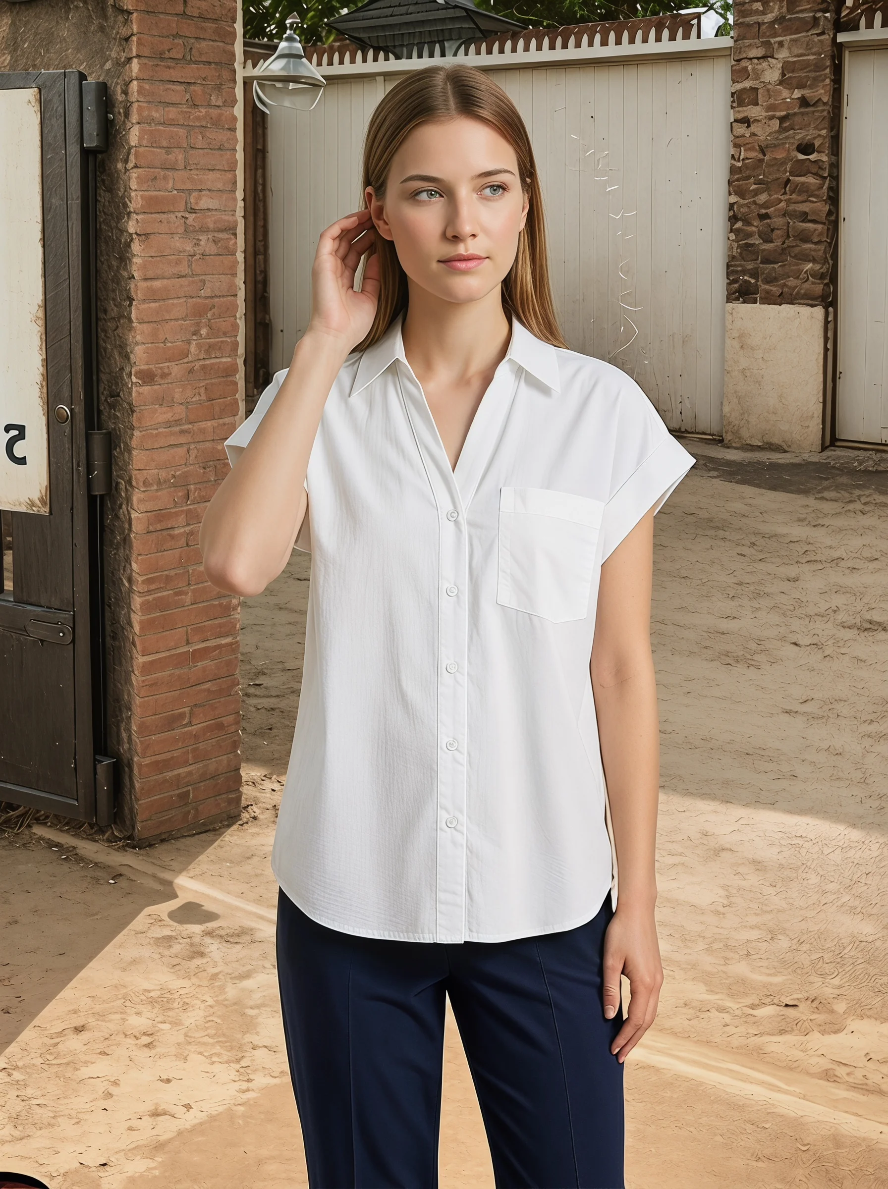 

Women's Casual Button Up Blouse Cap Sleeve Collared Shirt with Chest Pocket