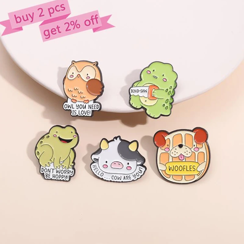 Cute Animals Dinosaur Frog Owl Enamel Pins Custom OWL YOU NEED IS LOVE Brooches Lapel Badges Animal Jewelry Gift for Kid Friends