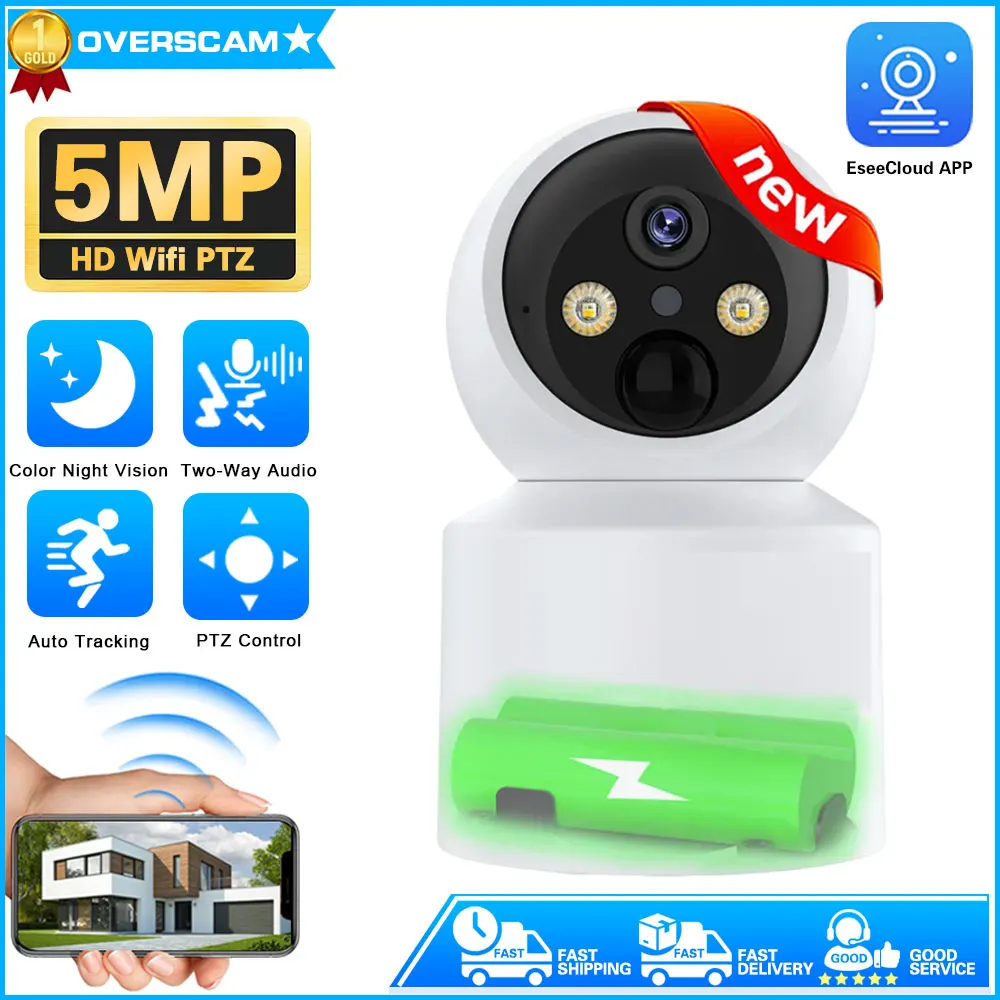 

WiFi IP Camera 5MP Baby Monitoring Built-in Battery Wireless PTZ HD Human Detection Camera Home Secuiry Surveillance Video ccam