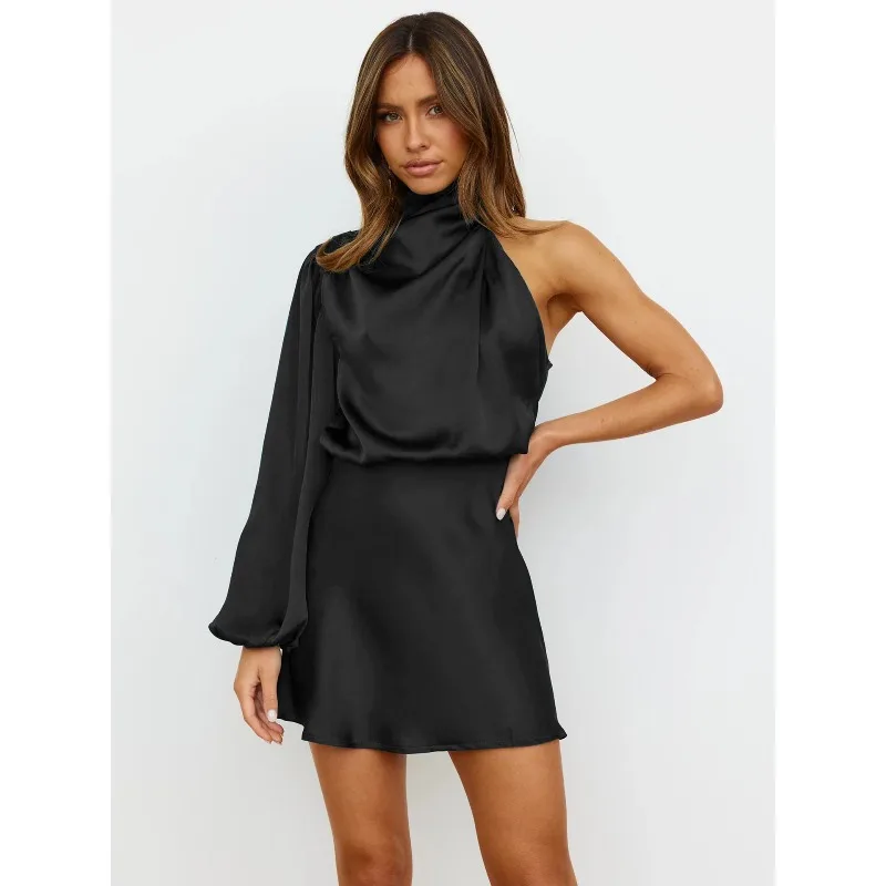 2025 Otoño Invierno nuevos vestidos de moda 2025 vestidos de fiesta de mujer satén de manga larga de un solo hombro faldas elegantes Y2k ropa de mujer