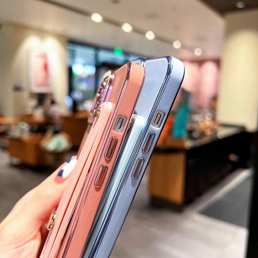 Custodia per telefono galvanica con supporto per cinturino per Iphone 16 15 14 13 12 11 Pro Max Plus 16Pro Xs Custodia morbida per telefono in tinta unita