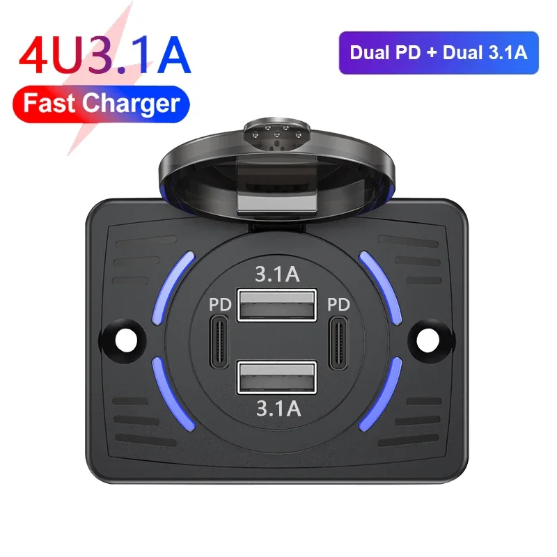 12V-24V Dual USB QC3.0 PD 3.1A/2.1A Car Charger Socket Quick