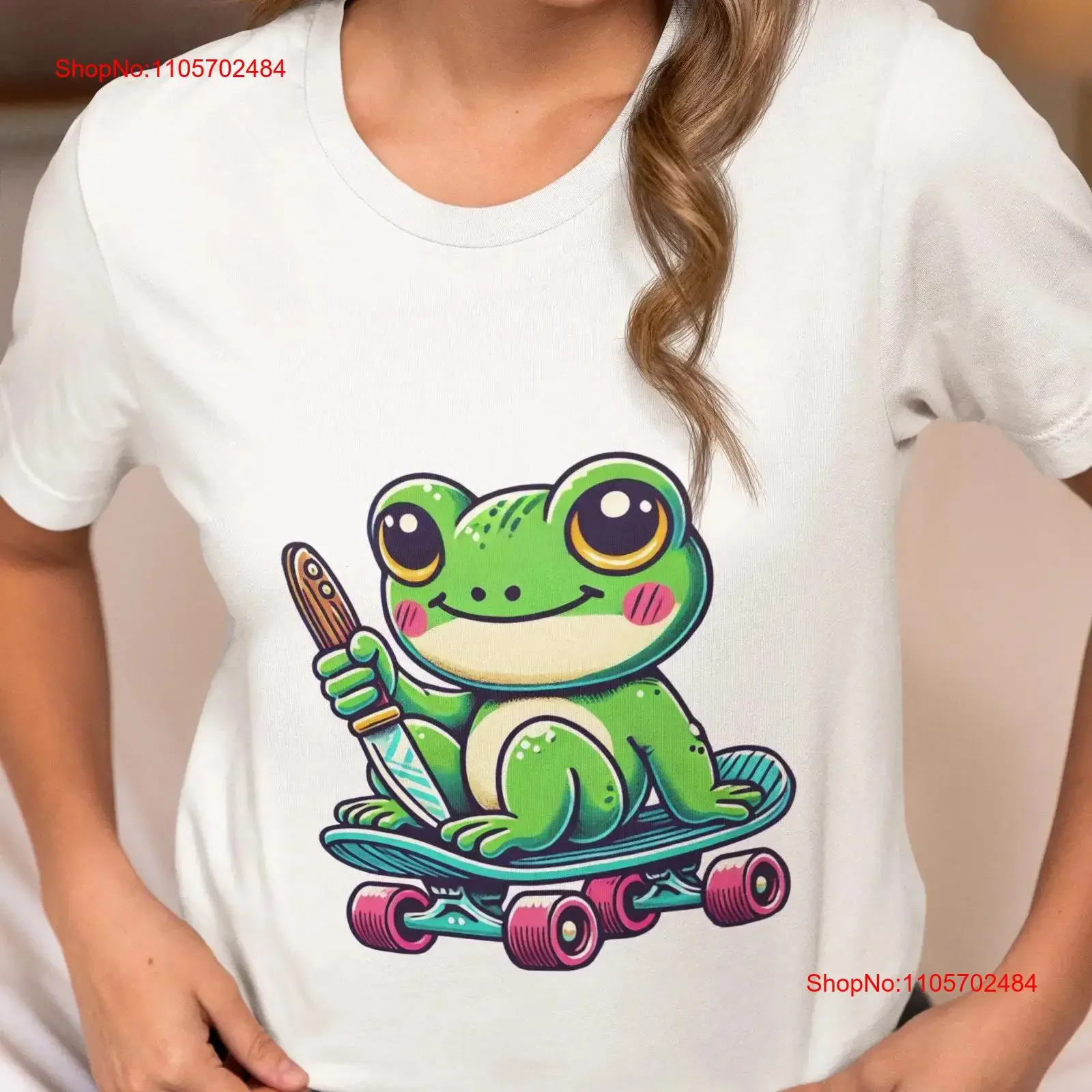 Cute Frog with Knife on Skateboard T Shirt Skater Novelty Unique Animal Lover Top Quirky Kawaii Toad vintage Washed Versatile