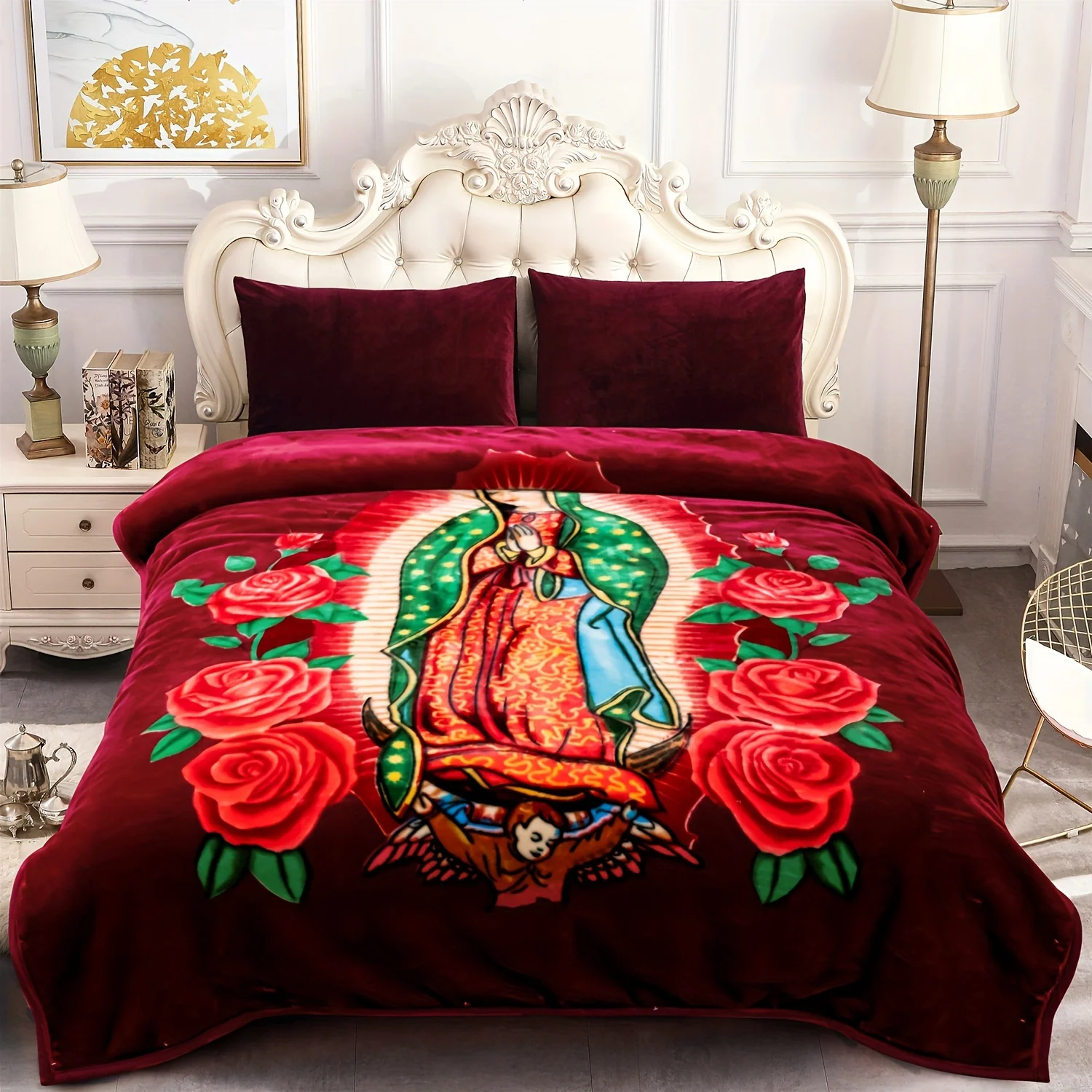 

Ultra-Soft Plush Blanket, 1pc, 2 Ply, Reversible, Weighing 5/6LB, Available in Queen And King Sizes, Featuring Vibrant Flor
