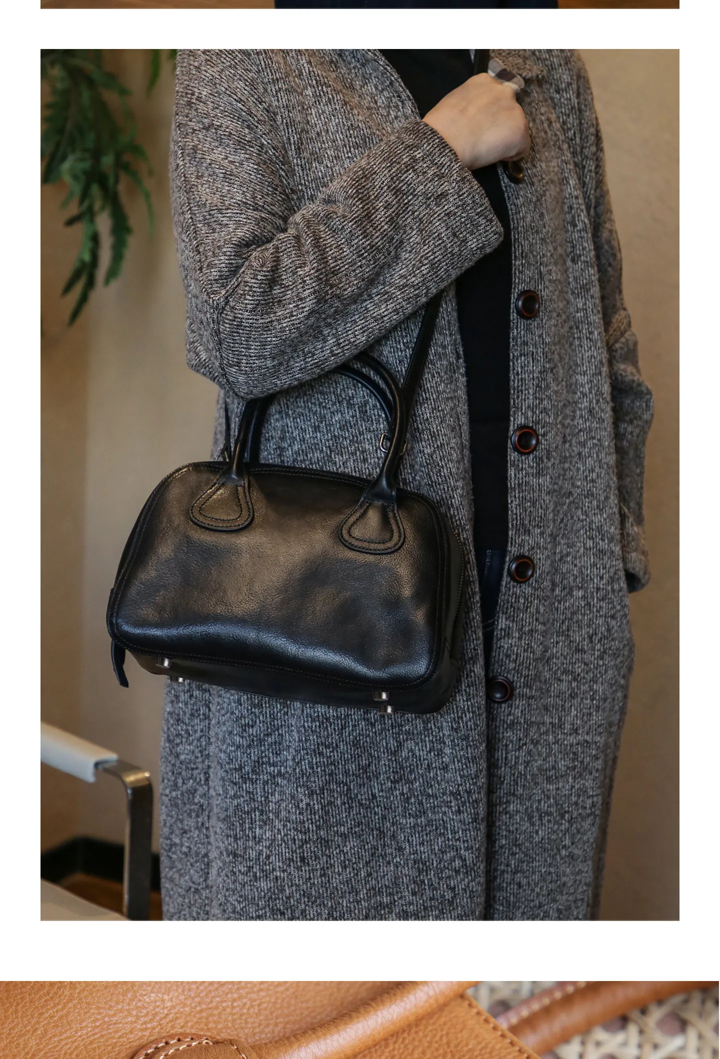 PNDME Vintage handgefertigte, pflanzlich gegerbte Rindsleder-Damenhandtasche, modische Designer-Luxus-Umhängetasche aus echtem Leder. – Detail 17
