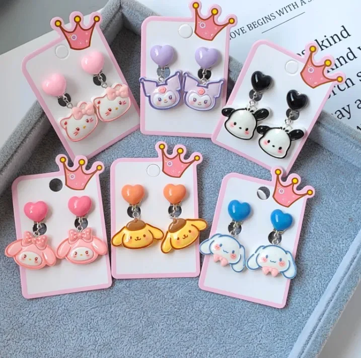 New Cartoon Cute Sweet Children's Sanrio Hello Kitty Girls Cone Ear Clip Pendant Girl Earrings Jewelry Accessories Decoration