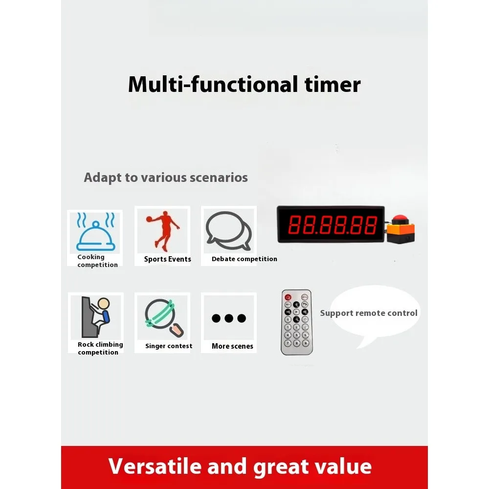 Competition Timer Countdown Stopwatch Counter LED 6-Digit Digital Display Training Speech Timing Equipment with Remote Control