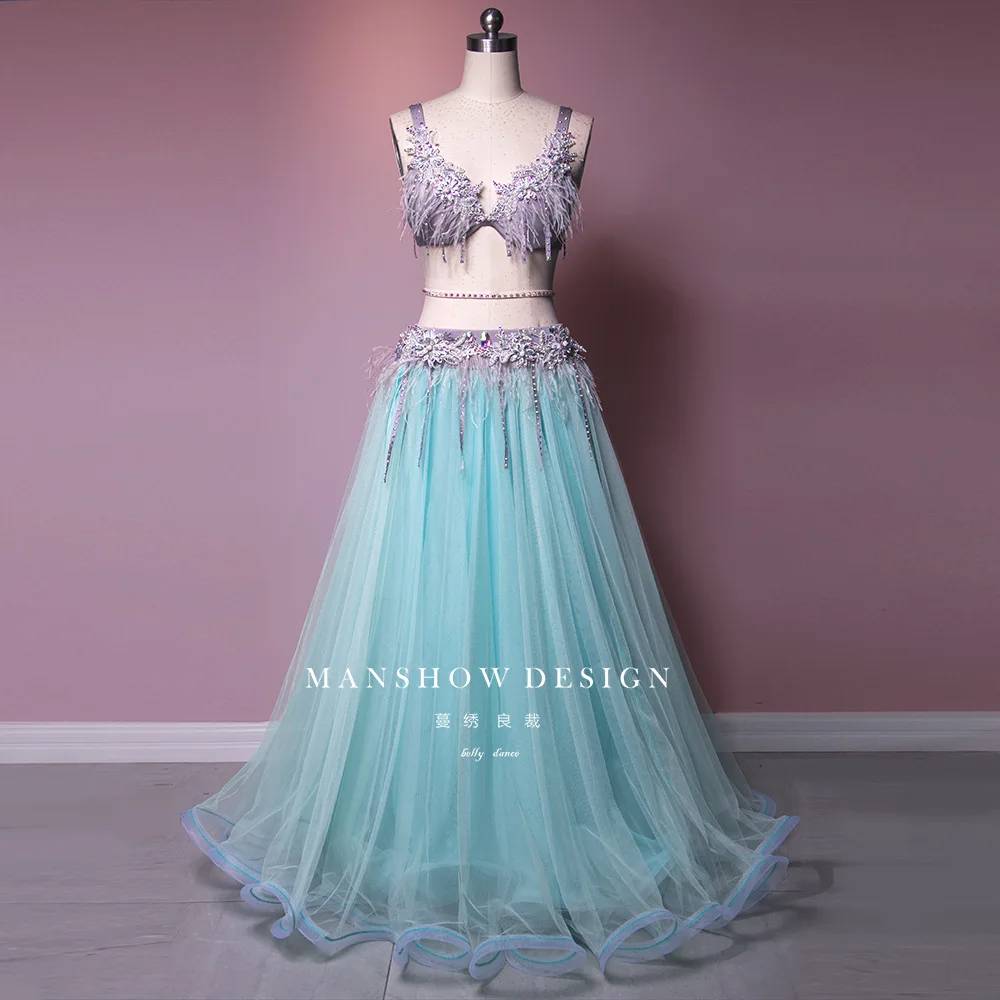 

Belly Dance New Set for Women, Adults, and Children, Performance Costume, Tassel Feather Yarn Skirt, Fairy Style, Private Custom