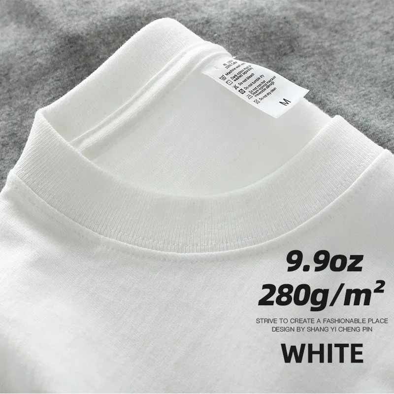 280gsm High Qualtity Oversized Heavy T-shirt for Men Short Sleeve Tee Cotton Solid Color Trend Leisure Green White Black 2024