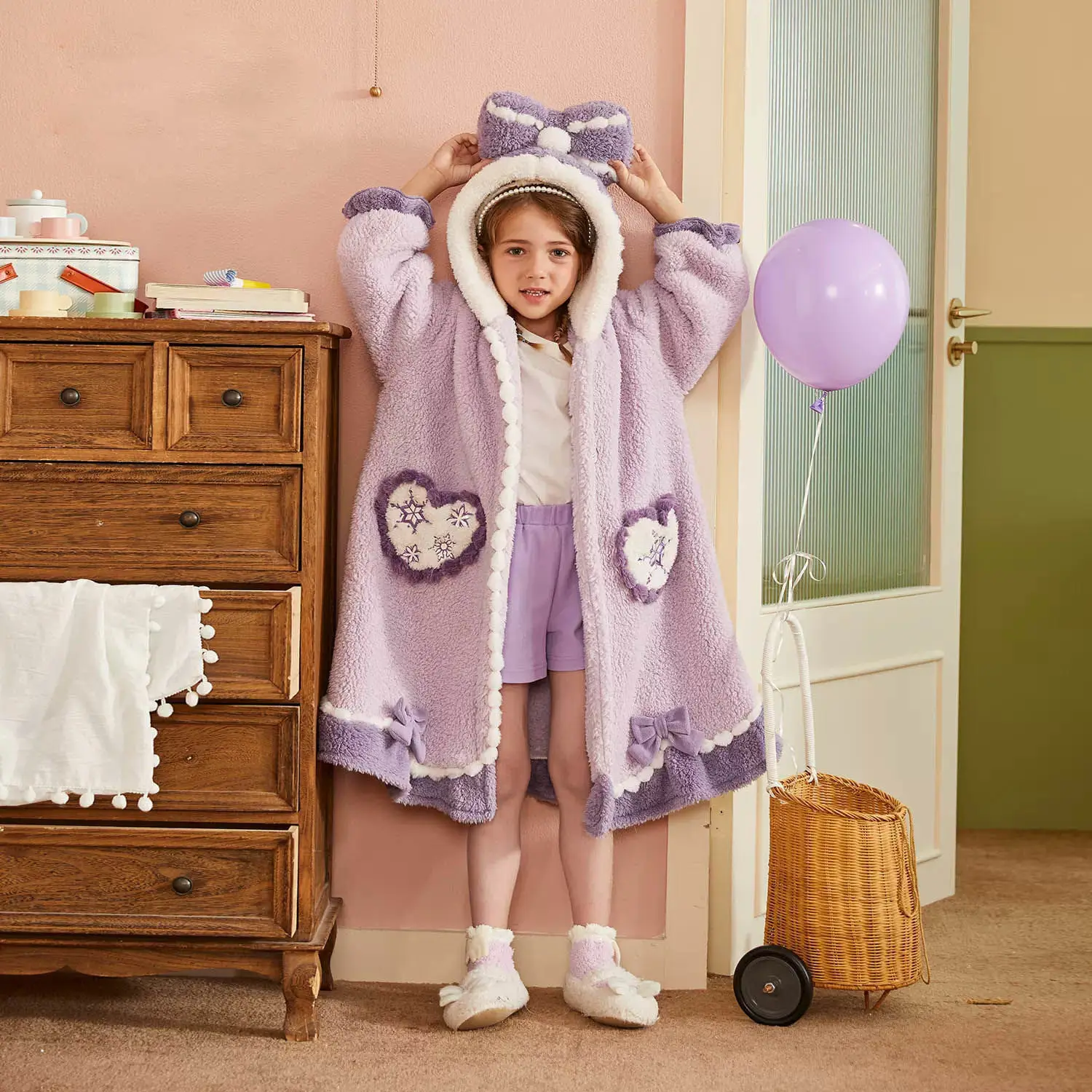 Kids Cute cartoon hooded Bathrobe Princess Belted bow style hood Thicken robes homewear Sleepwear Boys Girls