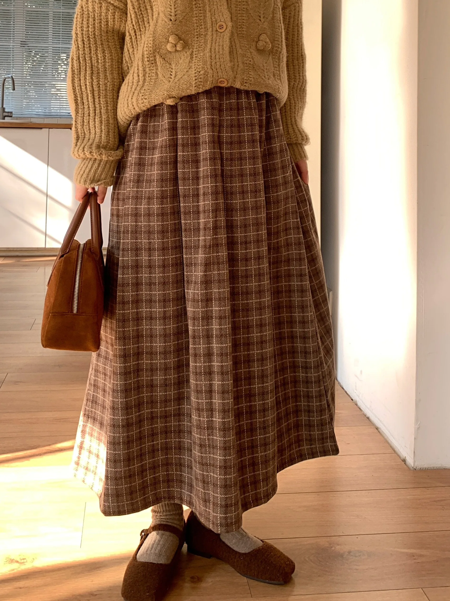 

Юбка JOENG в стиле ретро, утепленная, шерстяная, в клетку, А-силуэт, с эластичной талией, прикрывающая бедра, повседневная, из полиэстера, для женщин