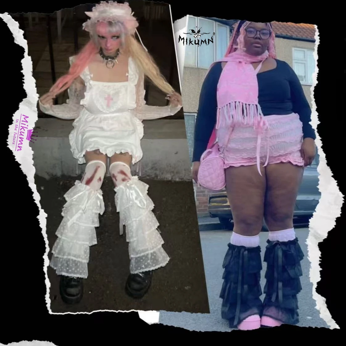 Mikumn Harajuku Women Sweet Pink Bow Fluffy Lace Leg Warmer Socks Y2k Japanese Lolita Kawaii Multilayer Mesh Ruffles Leg Covers image 5
