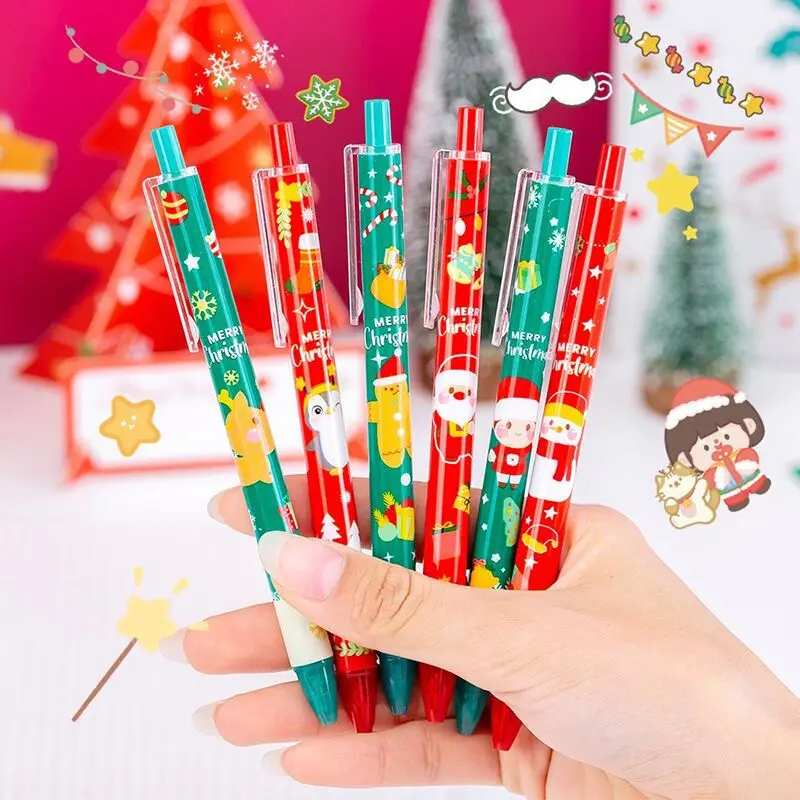6 Pçs/lote Kawaii Natal Retrátil Caneta Gel 0.5 milímetros de Tinta Preta Dos Bonecos de Neve de Natal Papai Noel Bonito Canetas Escola Dos Artigos de Papelaria Do Presente Do Feriado