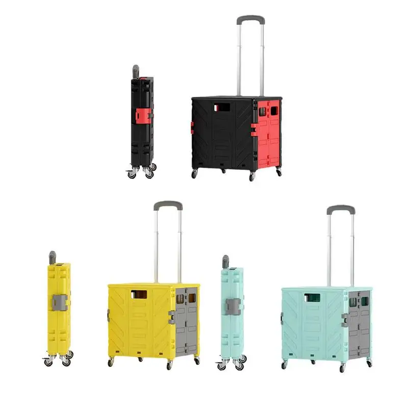 Foldable Shopping Cart on Wheels for  Market Portable Heavy Duty Folding Box Grocery Basket Rolling Trolley Crate with 4 Wheels