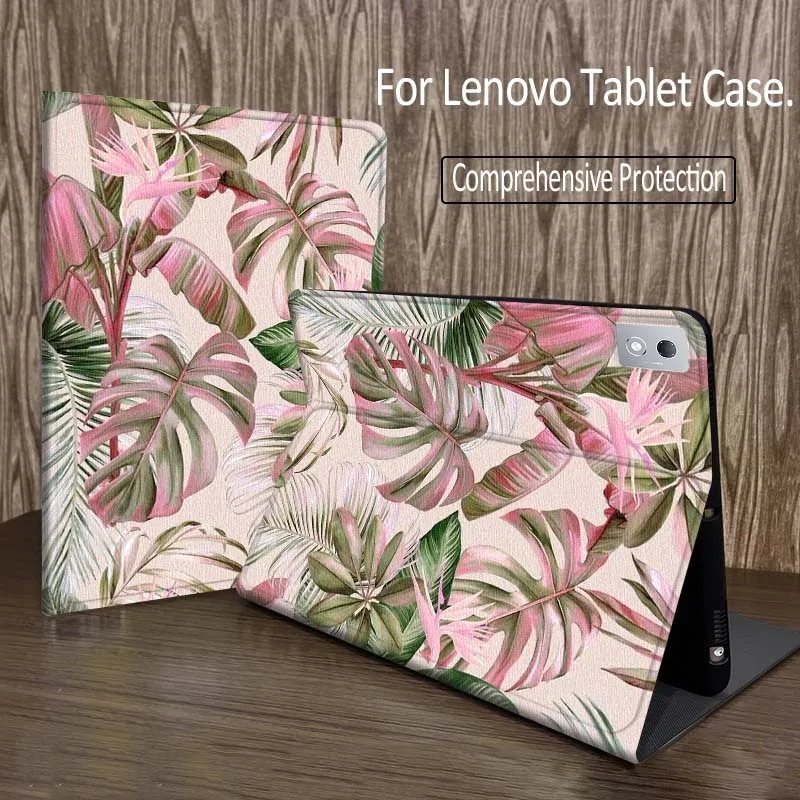 

Pink Tropical Leaf Pattern Tablet Case For Legion Xiaoxin Pad P12 Pro Y900 GT 2023 2025 12.1 12.7 14.5 inch