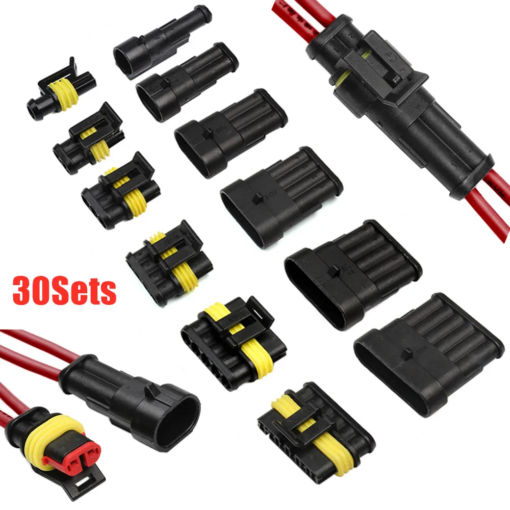 30Sets 1-6 Pins Way Car Super Seal Waterproof Electrical Wire Connector Plug Kit Car Accessories