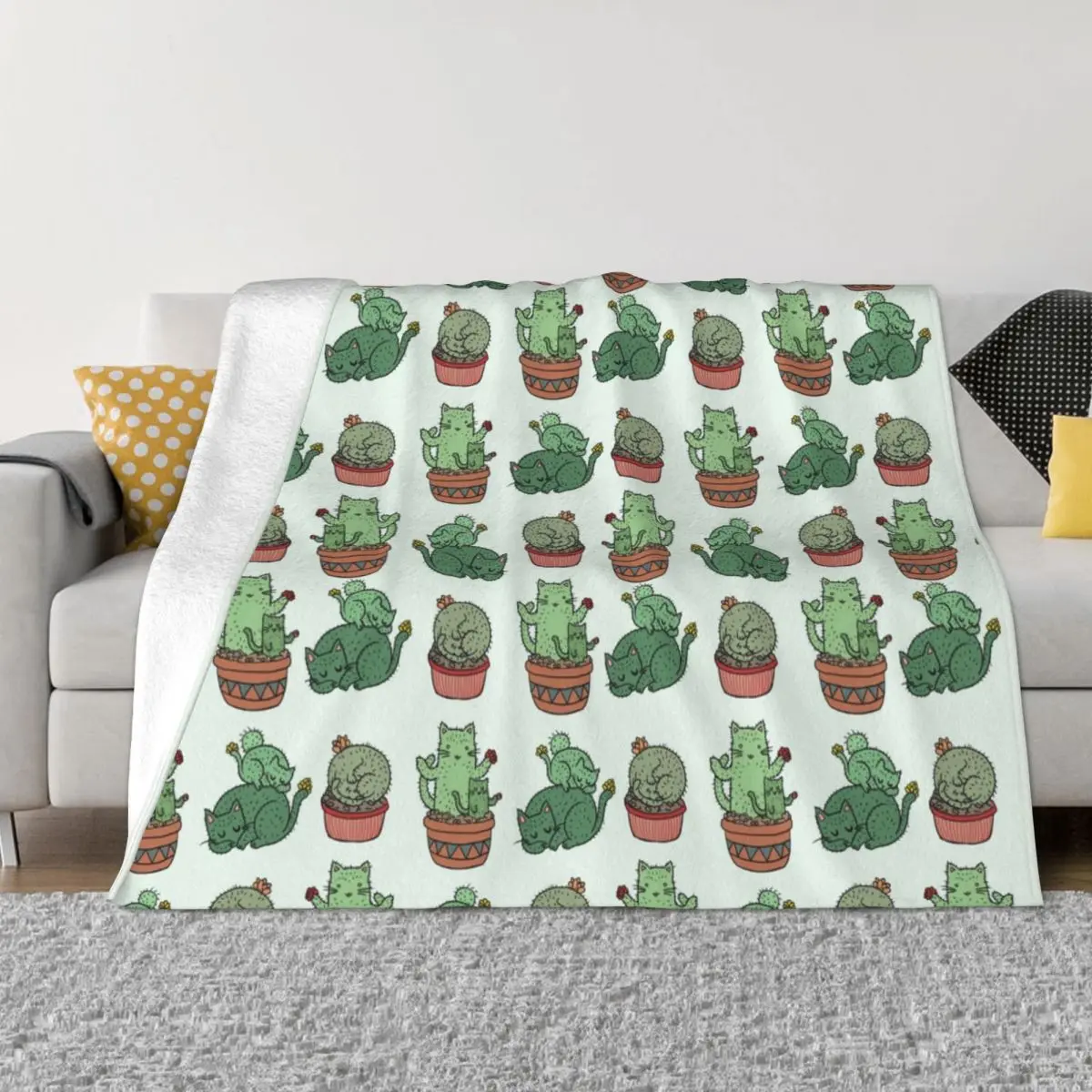 

Cactus Cat Blankets Flannel Summer Animals Pet Multi-function Lightweight Thin Throw Blankets for Bedding Office Bedspread