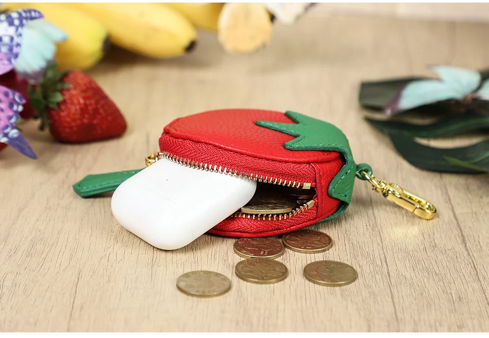 CONTACT'S Genuine Leather Bag Charm, Fruit Series Mini Pouch Keychain, Cute Handbag Pendant for Women, Female Small Item Holder