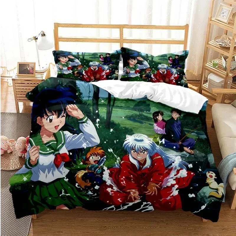 3D Print Anime Inuyasha Bedding Set,Duvet Cover Comforter Bed Set Quilt Cover Pillowcase,King Queen Twin Size Boys Girls Adults