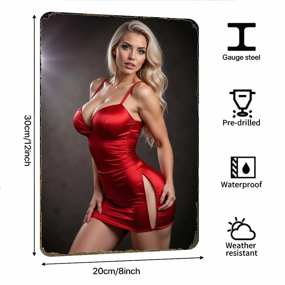 Metal Red Satin Dress Wall Art, Elegant Mini Dress Painting, Easy Hang Bedroom Bar Decor