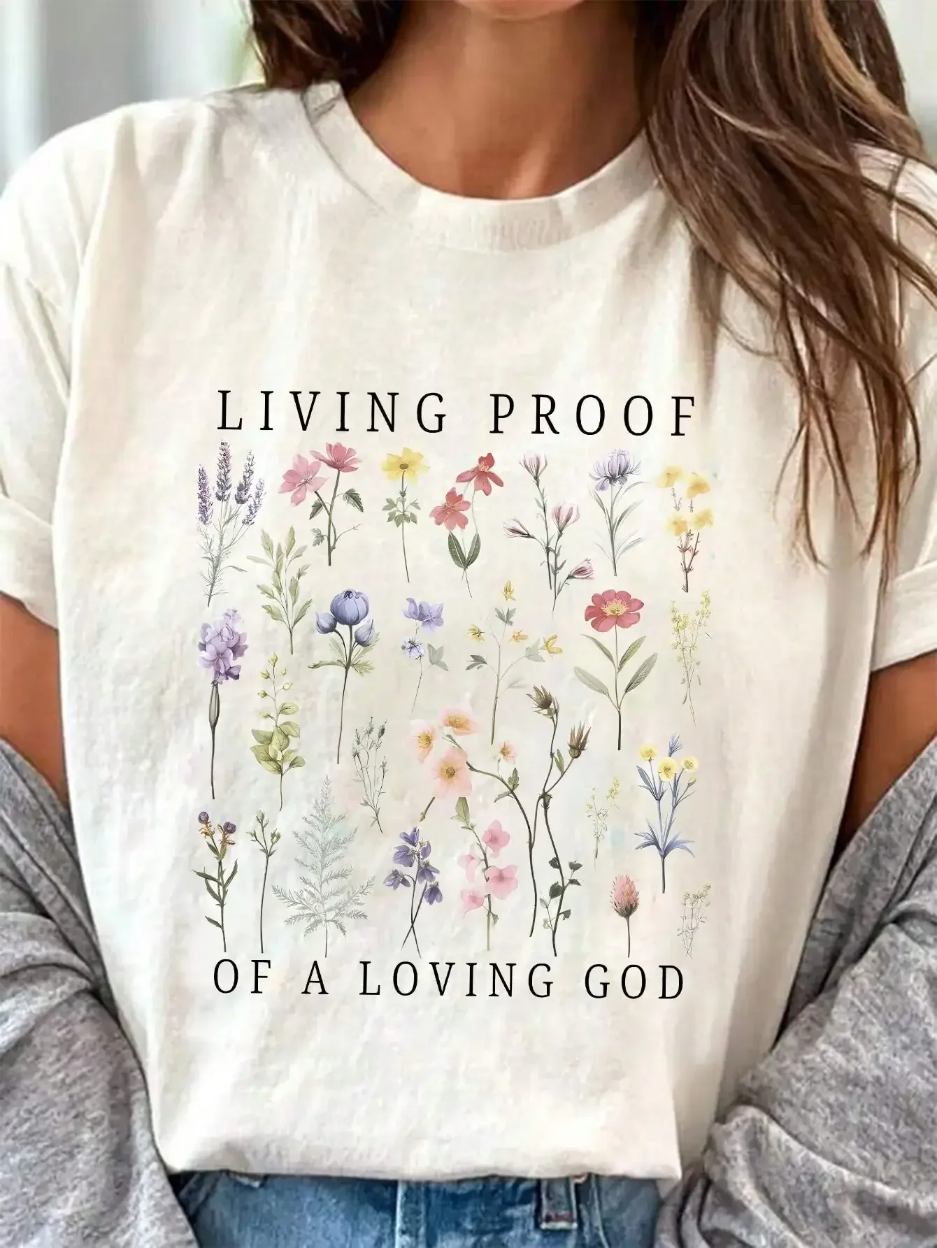 Living Proof Flower Graphic Tops Floral Round Neck Women's T-Shirt Tees Short Sleeve Cotton Vintage Tshirt Female Clothing